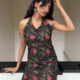 Black Lotus Halter Neck Backless Pure Cotton Short Kurti 1