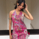 Hot Pink Halter Neck Backless Pure Cotton Short Kurti 1