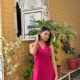 Hot pink Pure MulCotton Halter Neck Backless tying Short Kurti 1