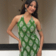 Parrot Green Halter Neck Backless Pure Cotton Short Kurti 1