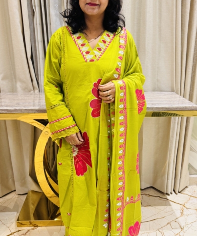 pure cotton 3pc kurti  set